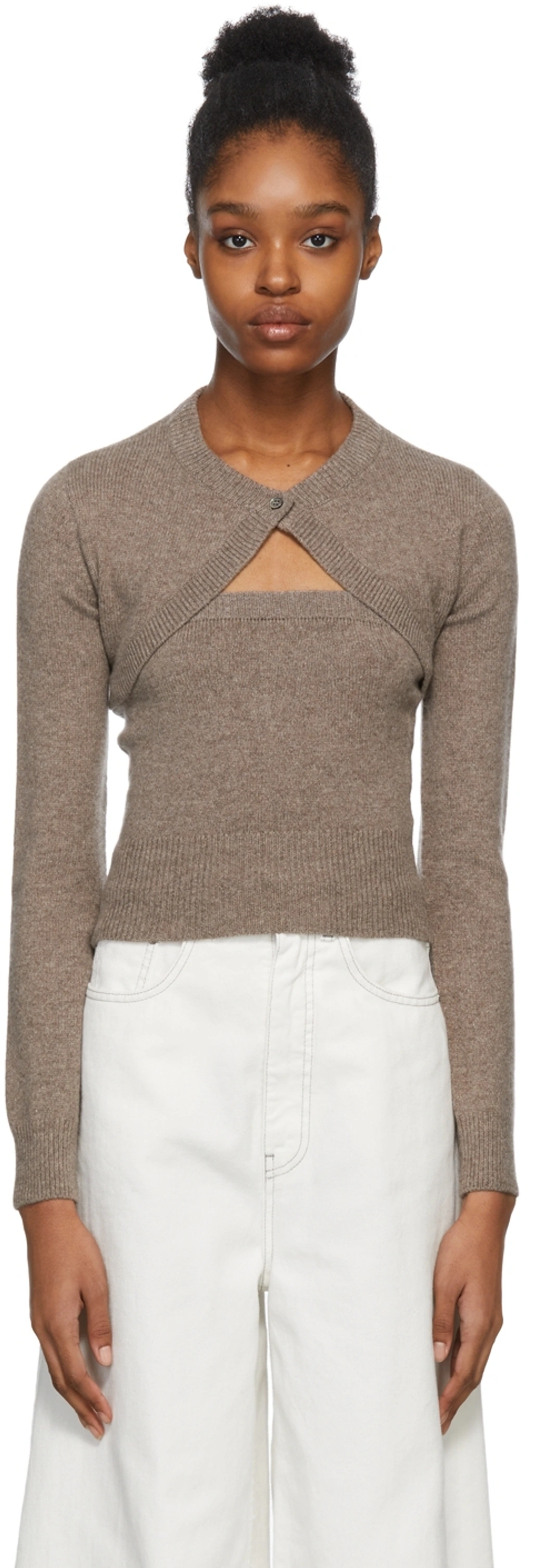 Deveaux Clara Merino Wool And Cashmere-blend Top And Cardigan Set