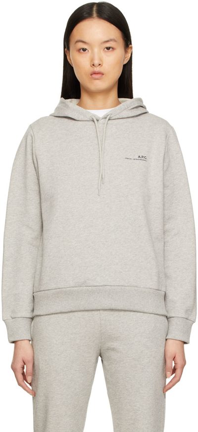 Apc Logo Stretch-cotton Hoodie In Grey