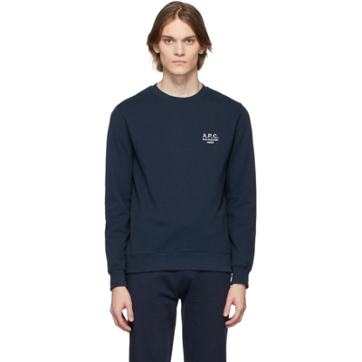 Apc Logo-print Crew Neck Sweatshirt In Blue