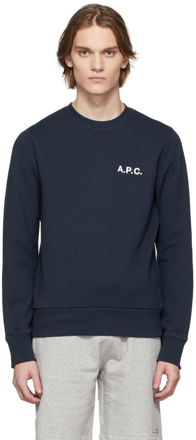 Apc Logo-print Crew Neck Sweatshirt In Iak Dark Navy