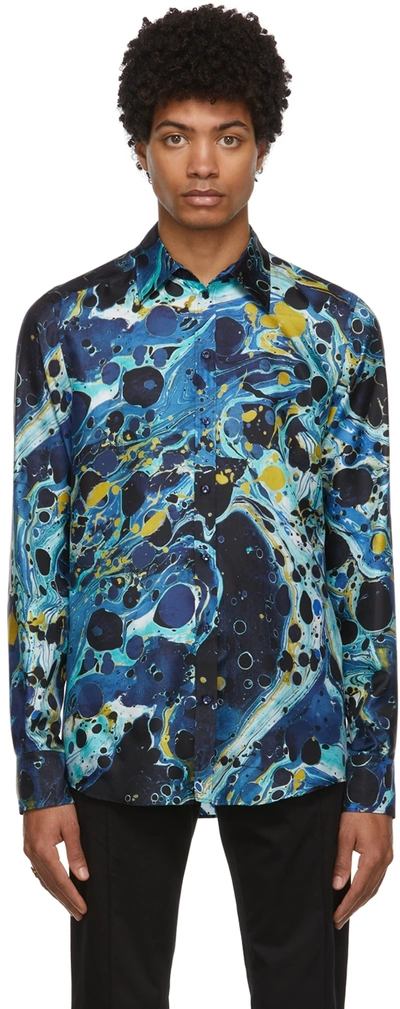 Dolce & Gabbana Marbled Print Martini Shirt In Blue