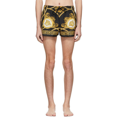 Versace Black 'la Coupe Des Dieux' Swim Shorts In Black,gold