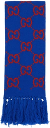 Gucci Blue & Orange Wool Jacquard Gg Scarf