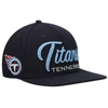 PRO STANDARD PRO STANDARD NAVY TENNESSEE TITANS SCRIPT WORDMARK SNAPBACK HAT