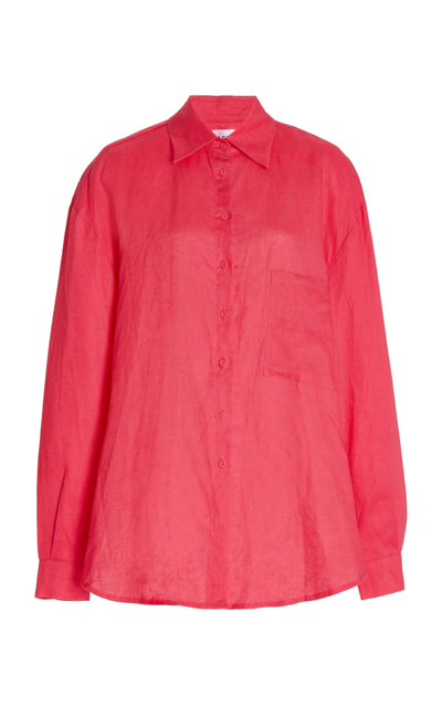 Aexae Oversized Linen Button-down Shirt In Pink