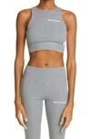 Palm Angels Logo-print Ribbed Sports Bra In Melange Grey White
