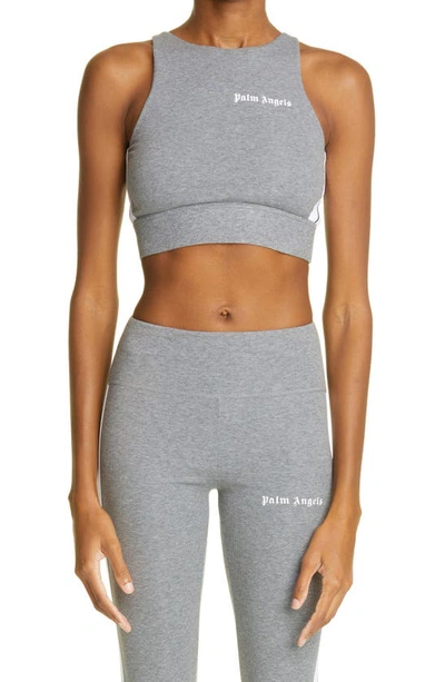 Palm Angels Logo-print Ribbed Sports Bra In Grey