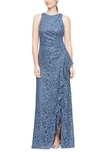 Alex Evenings Sequin Lace Cascading Ruffle Gown In Wedgewood