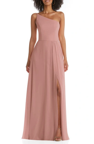 After Six One-shoulder Chiffon Gown In Desert Rose