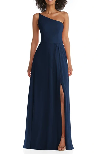 After Six One-shoulder Chiffon Maxi Dress In Midnight Navy