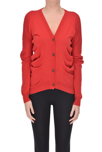 Maison Margiela Draped Cotton Cardigan In Red