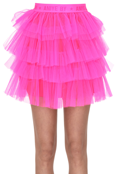 Aniye By Flounced Tulle Mini Skirt In Shocking Pink