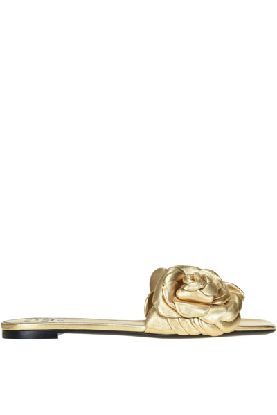 Valentino Garavani 03 Rose Edition Atelier Flat Slides In Metallic Leather In Gold