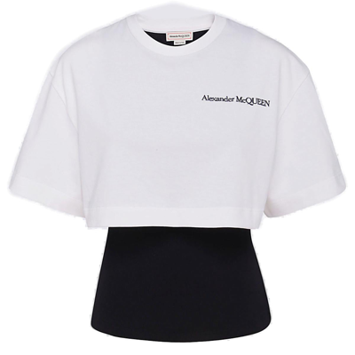 Alexander Mcqueen Logo Embroidered Crewneck Layered T In White