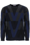 Valentino Navy Intarsia-pattern Knit Jumper In Mixed Colours