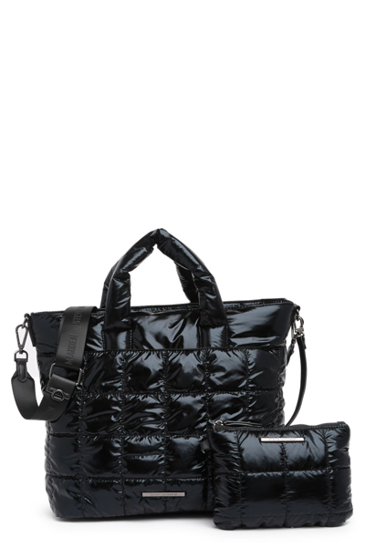 Steve Madden Bernie Nylon Quilted Tote Bag With Pouch In Shiny Black