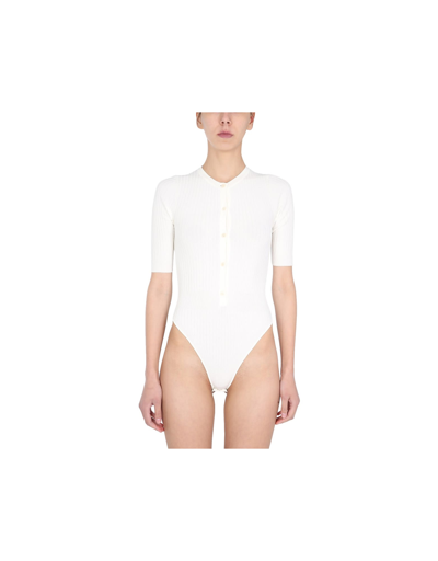 Andrea Adamo Ribbed Knit Bodysuit In White