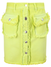 Msgm Fringe Trim Denim Skirt In Yellow