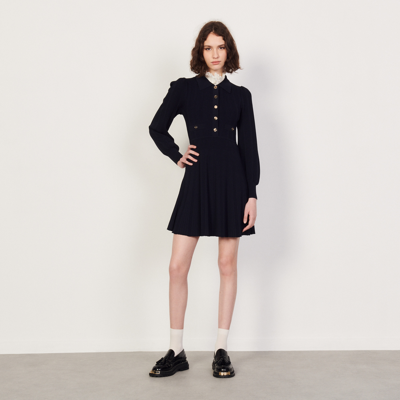 Sandro Pleated Knit Dress In Blue | ModeSens