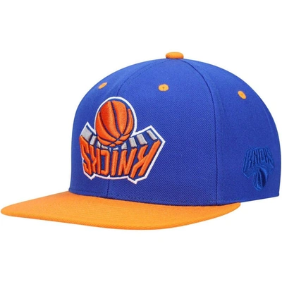 Mitchell & Ness Men's Blue And Orange New York Knicks Upside Down Snapback Hat In Blue,orange