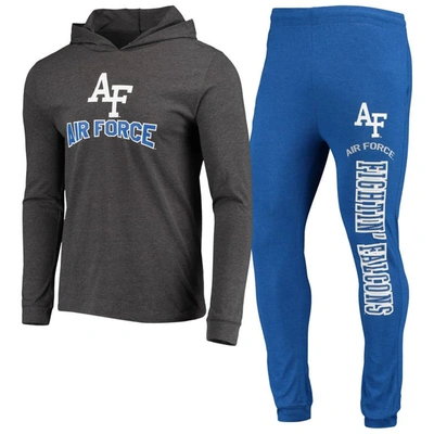 CONCEPTS SPORT CONCEPTS SPORT ROYAL/HEATHER CHARCOAL AIR FORCE FALCONS METER LONG SLEEVE HOODIE T-SHIRT & JOGGER PA