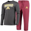 Concepts Sport Maroon/heathered Charcoal Minnesota Golden Gophers Meter Long Sleeve T-shirt & Pants In Maroon