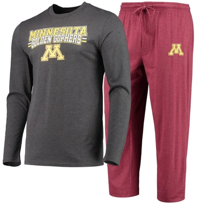 Concepts Sport Maroon/heathered Charcoal Minnesota Golden Gophers Meter Long Sleeve T-shirt & Pants In Maroon,heathered Charcoal