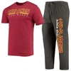 CONCEPTS SPORT CONCEPTS SPORT HEATHERED CHARCOAL/CARDINAL IOWA STATE CYCLONES METER T-SHIRT & PANTS SLEEP SET