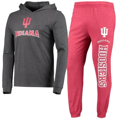 CONCEPTS SPORT CONCEPTS SPORT CRIMSON/HEATHER CHARCOAL INDIANA HOOSIERS METER LONG SLEEVE HOODIE T-SHIRT & JOGGER P