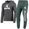 Concepts Sport Green/heather Charcoal Michigan State Spartans Meter Long Sleeve Hoodie T-shirt & Jog In Green