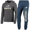 CONCEPTS SPORT CONCEPTS SPORT NAVY/HEATHER CHARCOAL NAVY MIDSHIPMEN METER LONG SLEEVE HOODIE T-SHIRT & JOGGER PAJAM