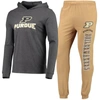 CONCEPTS SPORT CONCEPTS SPORT GOLD/HEATHER CHARCOAL PURDUE BOILERMAKERS METER LONG SLEEVE HOODIE T-SHIRT & JOGGER P