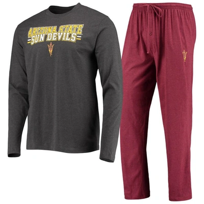 CONCEPTS SPORT CONCEPTS SPORT MAROON/HEATHERED CHARCOAL ARIZONA STATE SUN DEVILS METER LONG SLEEVE T-SHIRT & PANTS 