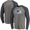 FANATICS FANATICS BRANDED HEATHERED GRAY/HEATHERED NAVY COLORADO AVALANCHE RAGLAN LONG SLEEVE T-SHIRT