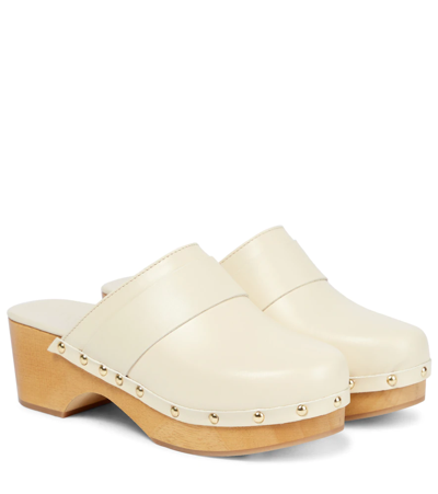 Aeyde Bibi Leather And Wood Clogs In Neutral