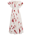 Giambattista Valli Butterfly Floral-print Ruffle Off-the-shoulder Midi Dress In Ivoire/red