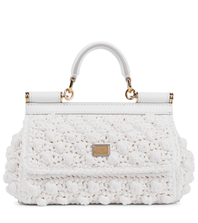 Dolce & Gabbana Bridal Sicily Small Crochet Tote In Bianco/bianco