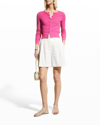 ADAM LIPPES SCALLOPED POINTELLE CREPE CROPPED CARDIGAN