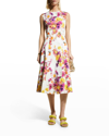 ADAM LIPPES FLORAL-PRINT STRETCH COTTON MIDI DRESS