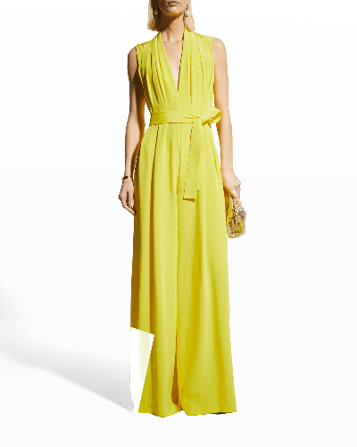 Adam Lippes Sleeveless Belted Silk Crepe Jumpsuit In Citron