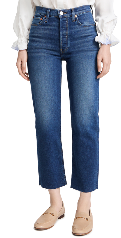 Re/done ‘70s Stove Pipe Cropped Jeans In Blue