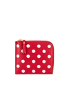 Comme Des Garçons Dots Printed Leather Zip Wallet In Red