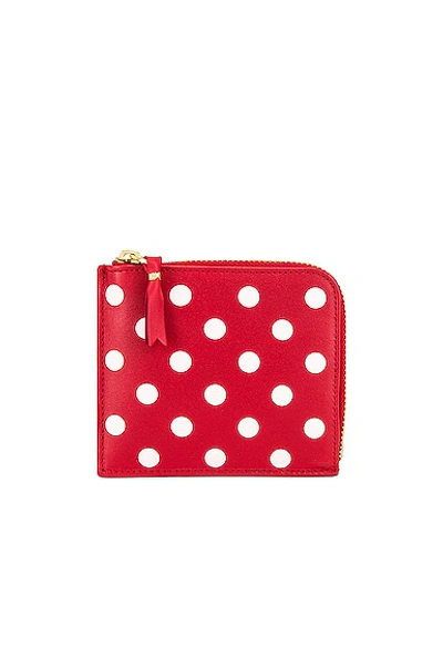Comme Des Garçons Dots Printed Leather Zip Wallet In Red