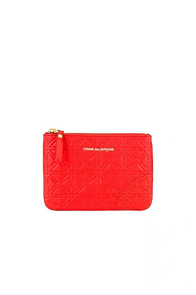 Comme Des Garçons Embossed Leather Zip Wallet In Orange