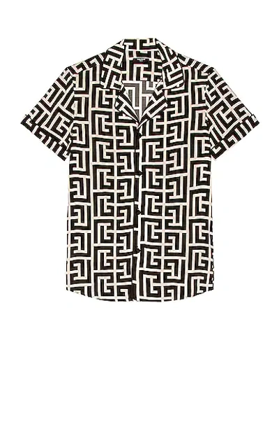 Balmain Monogram-print Short-sleeved Shirt In Nero