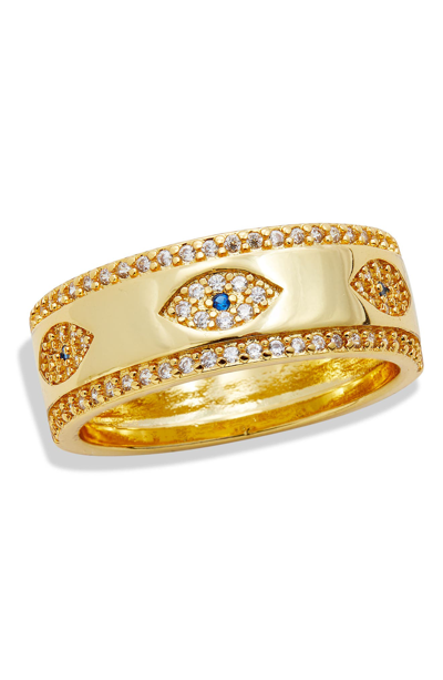 Savvy Cie Jewels 18k Yellow Gold Plated Cz Evil Eye Band Ring