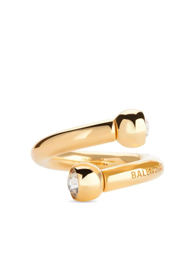 Balenciaga Force Bezel-crystal Ring In Gold