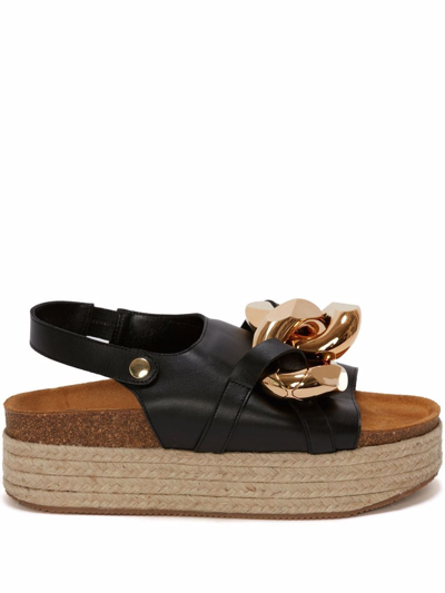 Jw Anderson Chain Sandals With Snap - Espadrille Platform In Black