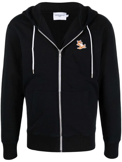 Maison Kitsuné Chillax Fox Patch Zipped Sweatshirt In Black