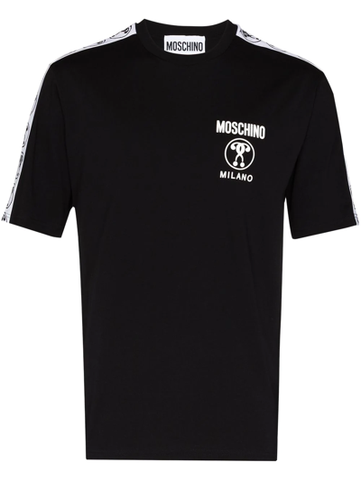 Moschino Men's Short Sleeve T-shirt Crew Neckline Jumper  Double Question Mark In Black